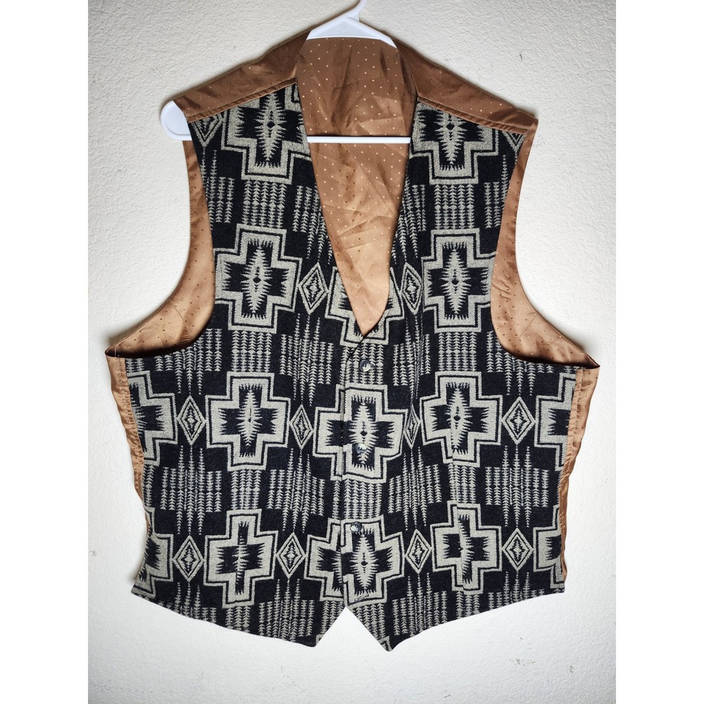 Savilino Vest Men XXL Black Brown Southwestern Geometric Print Waistcoat